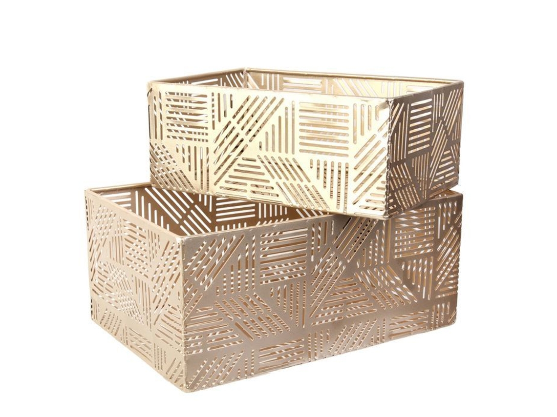 2 cestas de almacenamiento de metal con aberturas Art Déco - Dorado