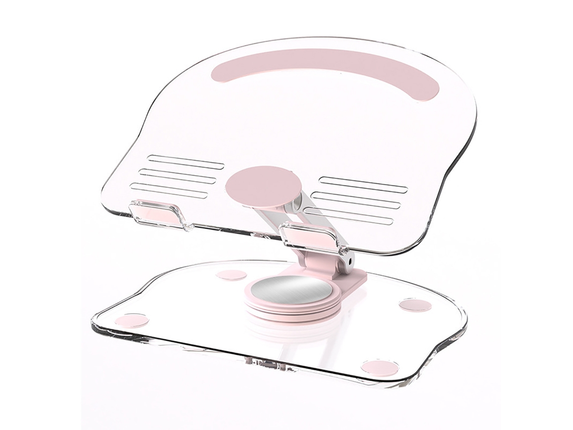 Suporte Para Tablet 360° Rotativo Elevável Dobrável Acrílico Transparente Mesa Rosa