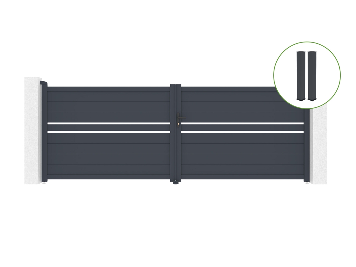 Puerta abatible 4m CIMONE H.140cm aluminio gris 2 postes 20x20cm H.166cm CASANOOV