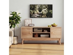 Mueble Para Tv En Roble, 110x40x48 Cm, Estilo Moderno Retro, Soporta Tv 32-45 Pulgadas, 1 Puerta Con Rejilla, Almacenamiento, Carga 50 Kg