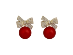 Pendientes Colgantes Navideños Con Lazo Y Perla De Cristal, Un Precioso Regalo Para Mujer.