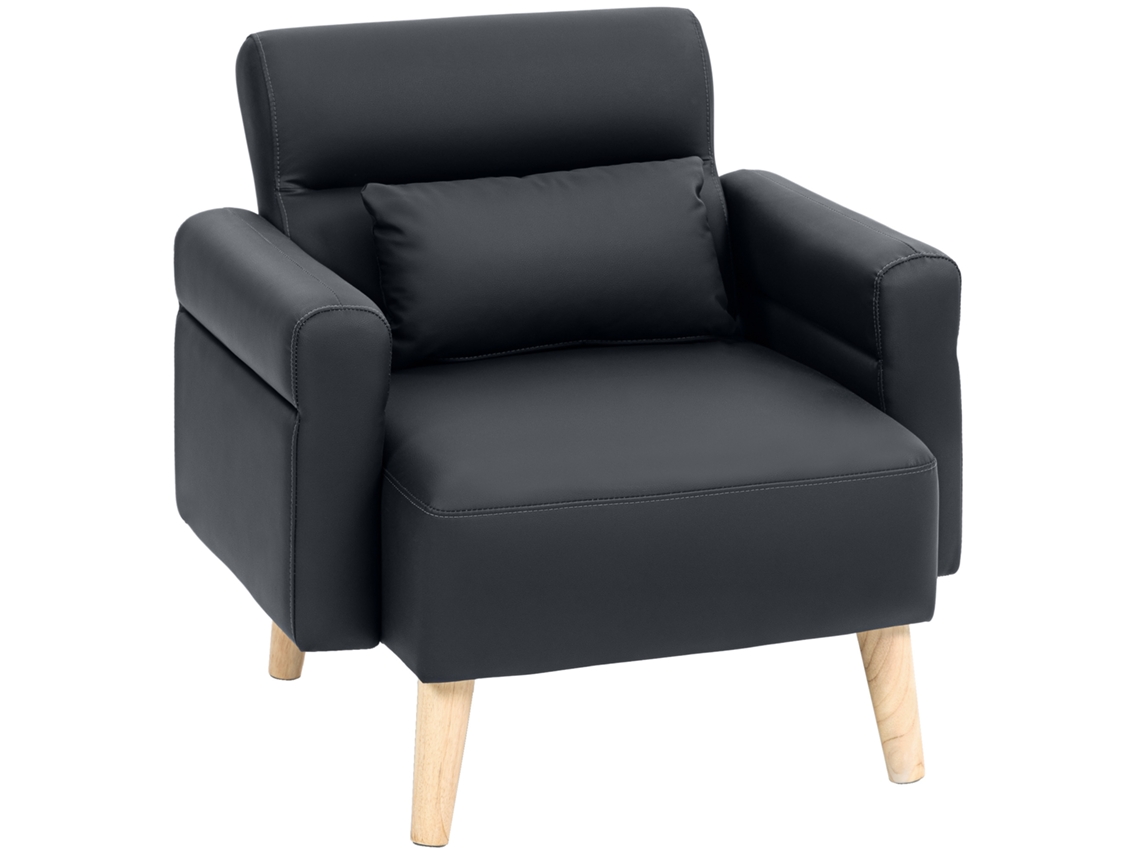Poltrona Couro Sintético Preta 77x78x78 Cm