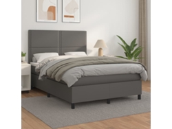 Cama Box Spring Con Colchón Cuero Sintético Gris 140x190 Cm