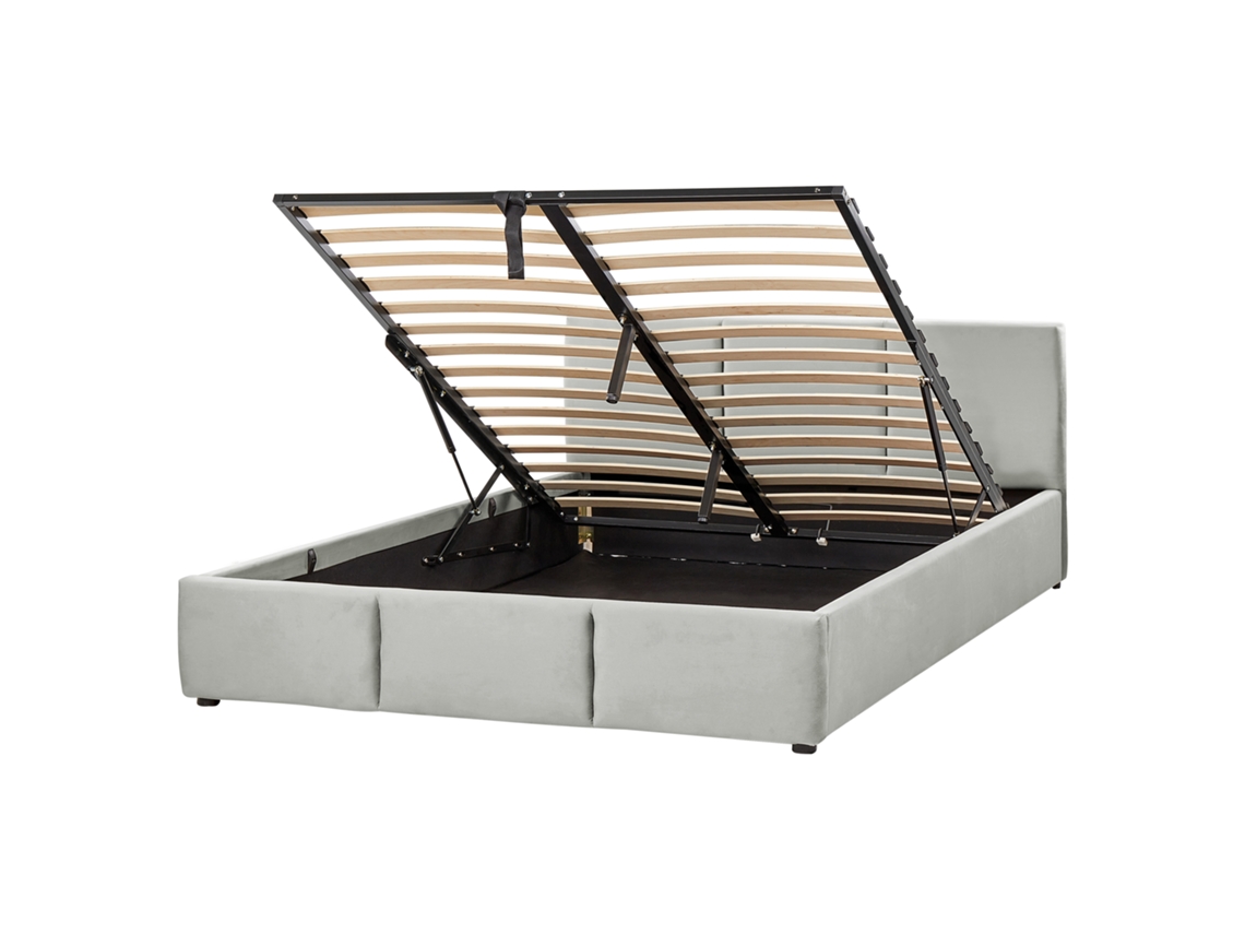 Cama con almacenaje BELIANI Bousse de Terciopelo Gris 171x219x79