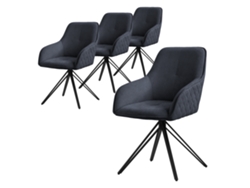 Conjunto de 4 Cadeiras de Jantar Giratórias Tecido Preto com Braços/Encostos ML-DESIGN