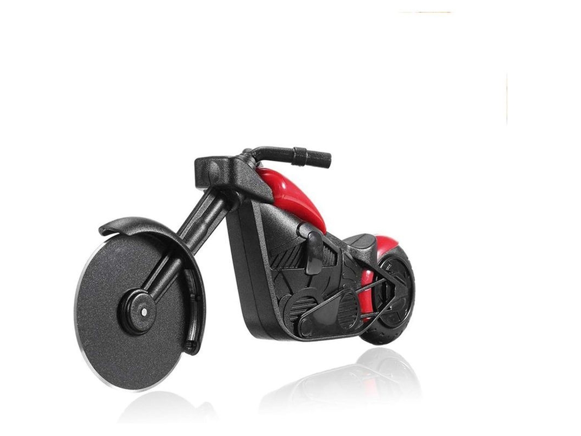 Cortador de pizza con forma de motocicleta de acero inoxidable y plástico rojo, modelo 2025, para cocina.