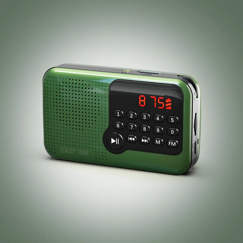 Mini Radio Fm (verde) - Portátil - Pantalla Lcd - Usb - Tarjeta Tf - Visualización De Hora - Función De Memoria De Apagado