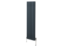 Radiador de columna ovalado antracita de 1600x360 mm en acero al carbono con válvulas termostáticas cromadas, alta potencia.