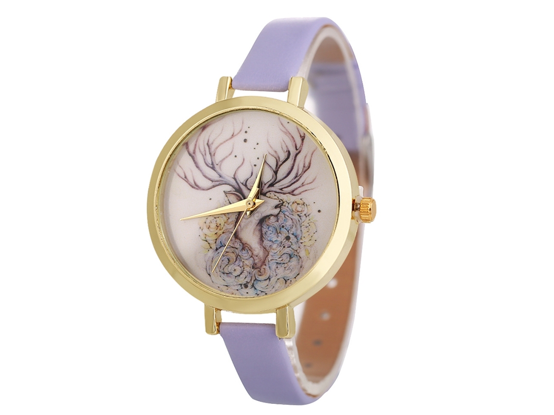 Reloj De Pulsera Para Mujer Zhoulianfa Zlf0485-c Con Correa De Pu Y Estampado De Ciervo Rosa.