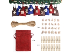 Calendario de Adviento navideño con cuenta regresiva de 24 días (rojo)