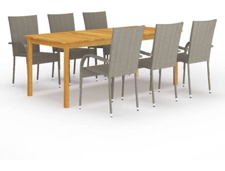 Conjunto 7 de comedor para jardín de VIDAXL gris