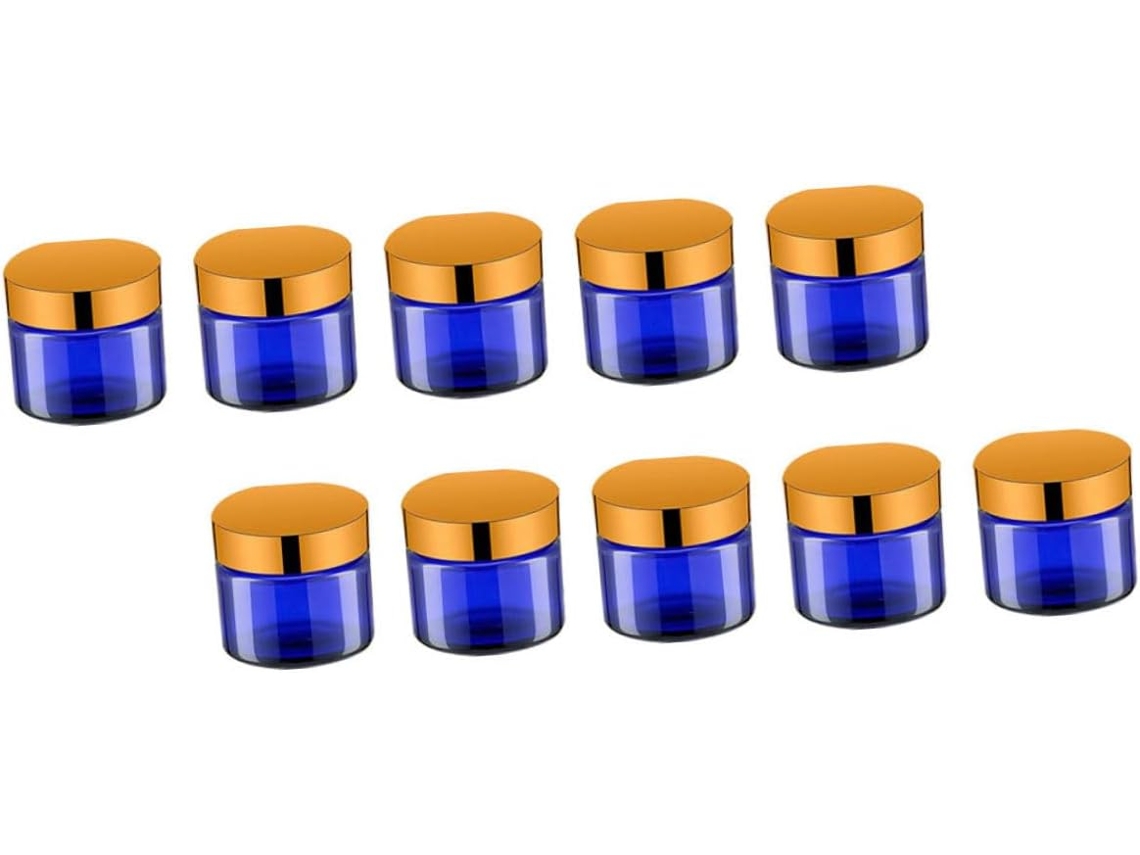 Juego De 12 Piezas De Frascos De Vidrio Azul Rellenables Para Cremas, Cosméticos, Muestras Compactas Y