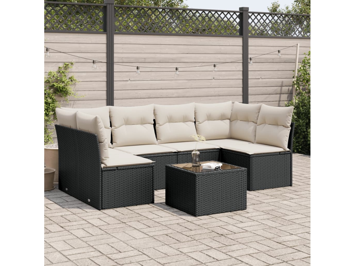 Conjunto de sofá de jardín de 7 piezas con cojines de mimbre negro de DKD Home Decor