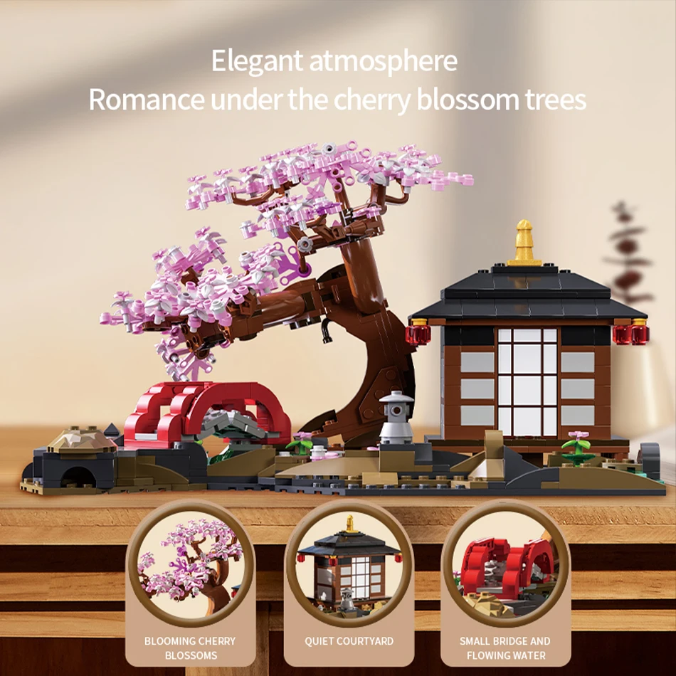 Estilo Arquitectónico Japonés, Sakura House Street View, Juguetes De Bloques De Construcción, Regalos Para Niños