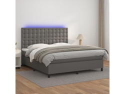 Cama Box Spring Colchón Y Led Cuero Sintético Gris 160x200 Cm