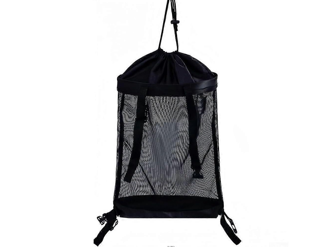 Carrito de compras plegable GOKOCO negro con múltiples compartimentos y bolsillos de malla.