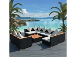 Conjunto de jardín de 9 piezas con cojines, mimbre sintético negro, DKD Home Decor