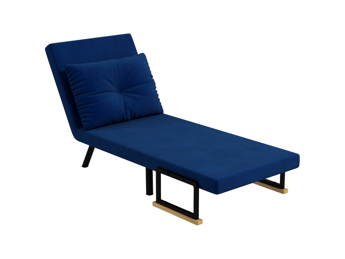 Poltrona-cama 3 Em 1 Com Encosto Reclinável E Almofada, Em Tecido Com Efeito Veludo, 63x73x81 Cm, Azul