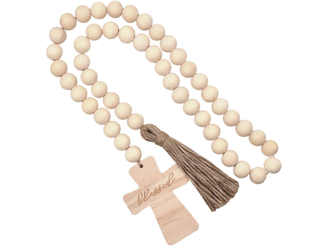 Guirnalda Colgante Cuentas Madera Beige Borlas Rústicas Forma Elegante Decoración Paredes Jarrones Práctica