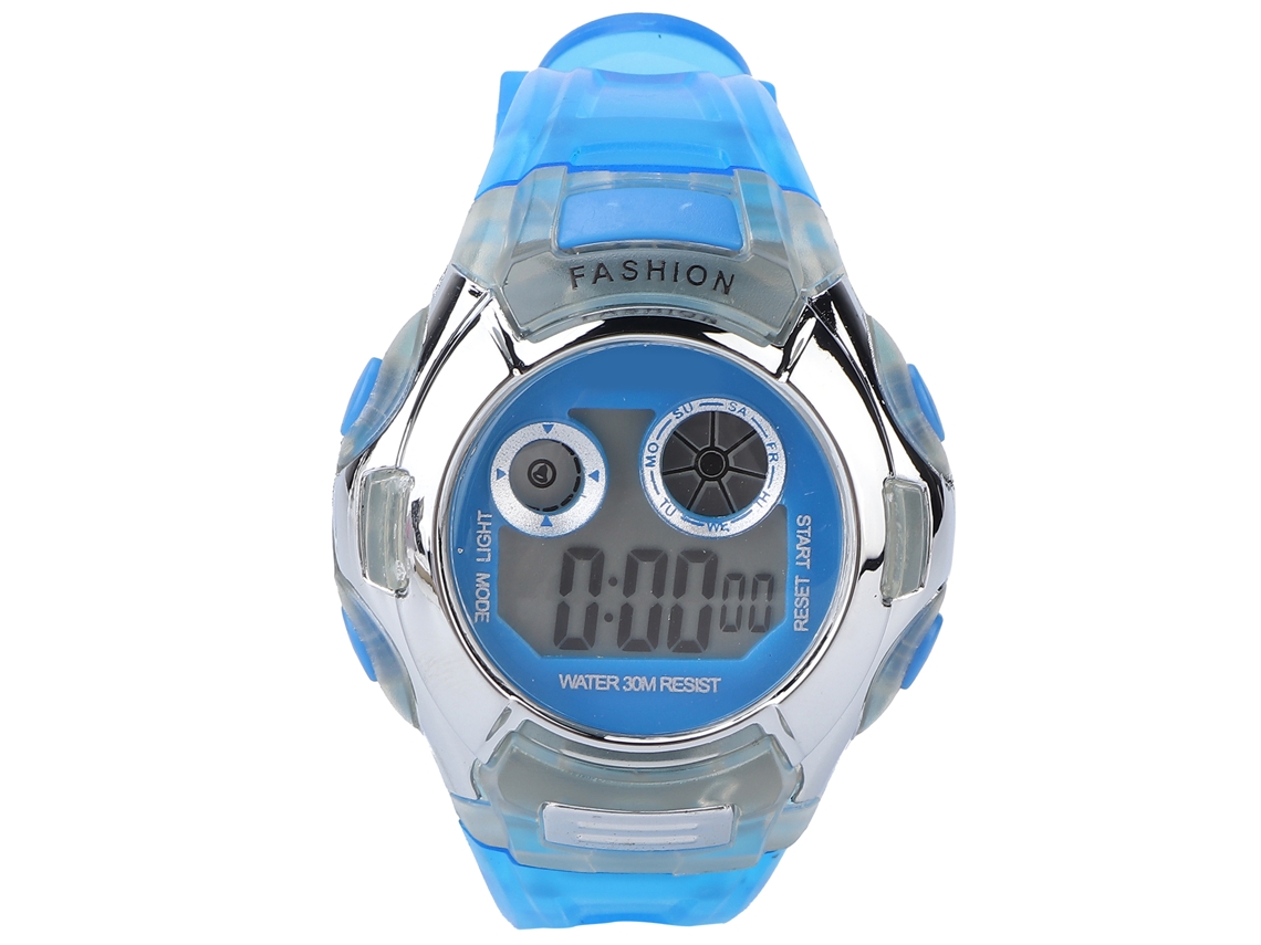 Reloj Deportivo Digital Multifuncional E Impermeable Para Niños Con Luz Led Azul.