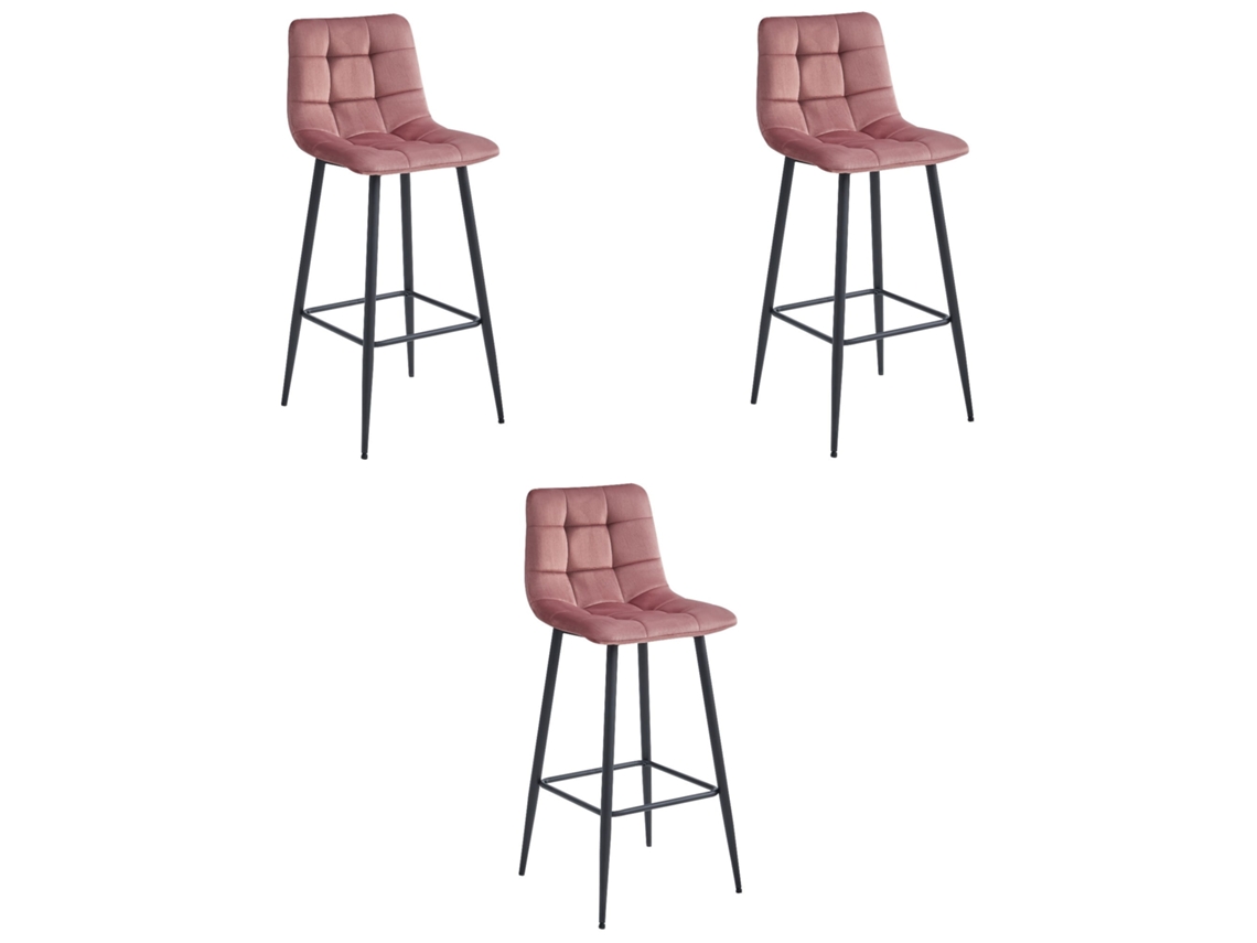 Banco Arceto Terciopelo Rosa Oscuro / Patas Negras X 3 Leobert