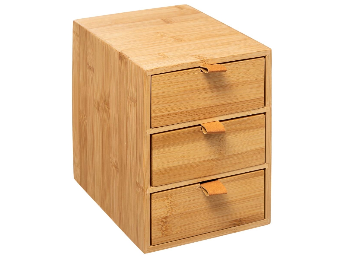5five - caja 3 cajones correas cuero bambú