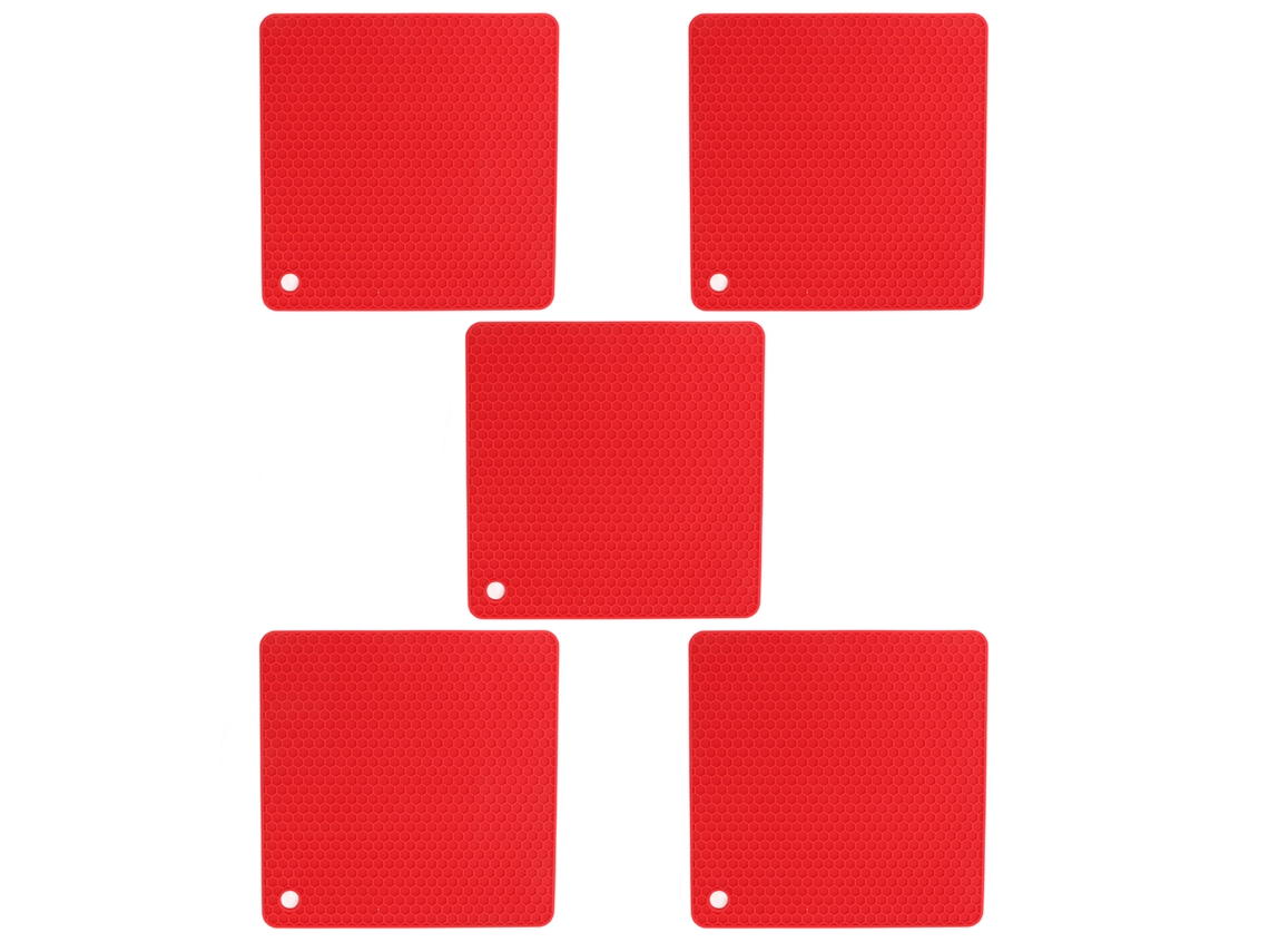 5 Tapetes Cuadrados De Silicona Antideslizantes Y Resistentes Al Calor Para Sartenes Calientes, Color Rojo.