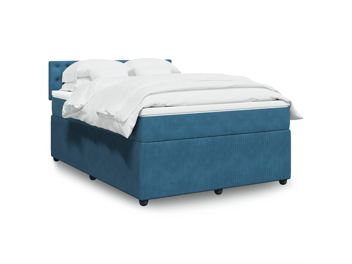 Cama Box Spring Con Colchón Terciopelo Azul 140x190 Cm