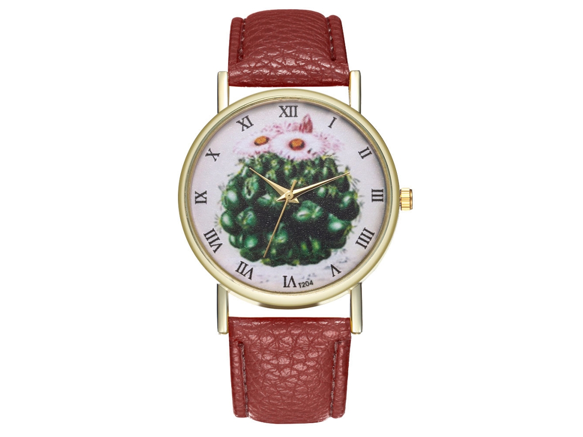 Reloj De Cuarzo Unisex Con Correa De Cuero Pu Y Dial De Cactus Zhoulianfa (café)