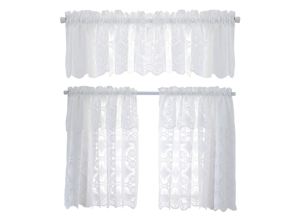 Cortina Corta Blanca De Color Liso Con Encaje Para Cocina Y Baño (132 X 46 Cm)