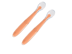 (naranja) Dos Cucharas De Silicona Suave Para Bebés Y Una Caja De Pp Transparente Ayudas Para El Entrenamiento De Alimentación.
