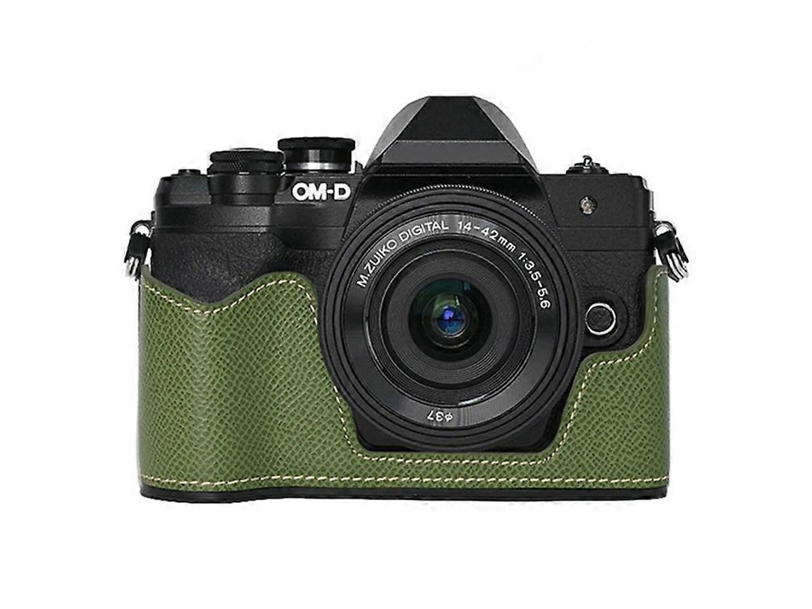 Estuche para cámara Olympus OM DE M10 Mark IV con ranura para batería y textura de palma, cuero sintético, cubierta inferior con funda protectora de medio cuerpo