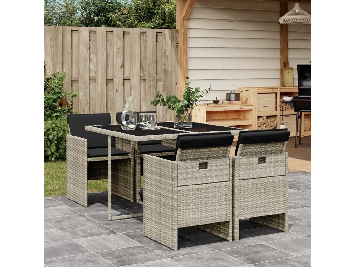 Juego de comedor de jardín de 5 piezas DKD Home Decor con cojines gris claro
