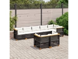 Conjunto de sofá de jardín de 8 piezas con cojines en mimbre sintético negro de DKD Home Decor