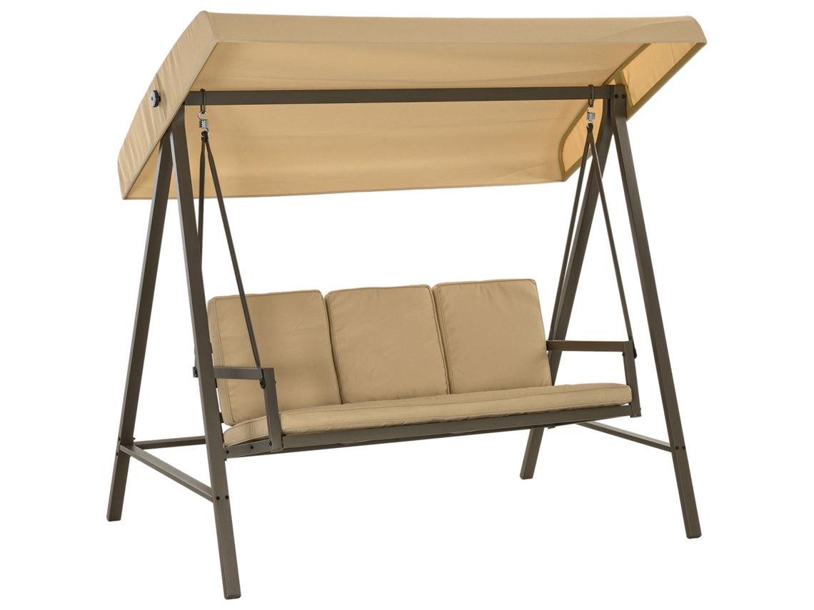 Columpio Estilo Hollywood, 3 Plazas, Funda De Cojín, 360 Kg, Color Beige.