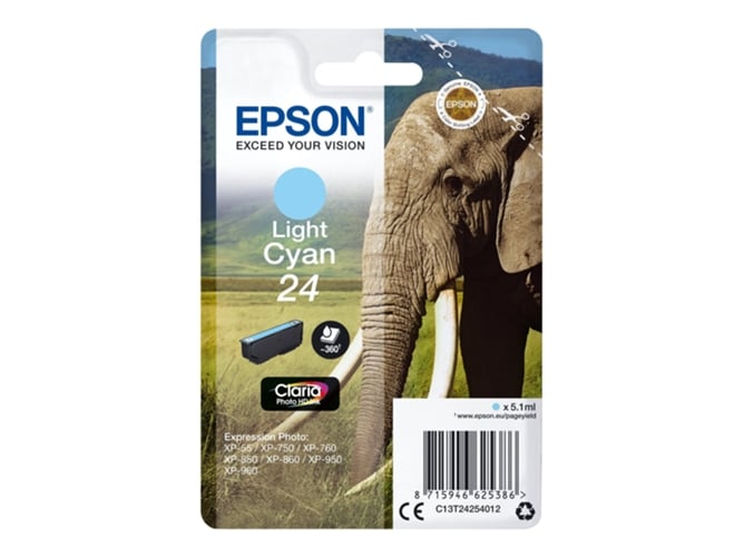 Cartucho de tinta original EPSON, Tinta Claria Photo , 24, Elefante 5,1 ml , Cian claro, C13T24254012, T2425
