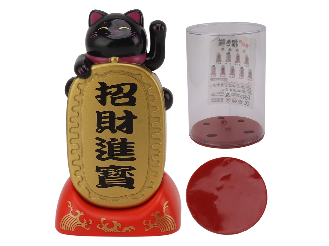 Adorno Solar De Gato De La Suerte Con Brazo Móvil, Decoración Alegre Para La Mesa, Plástico Negro.