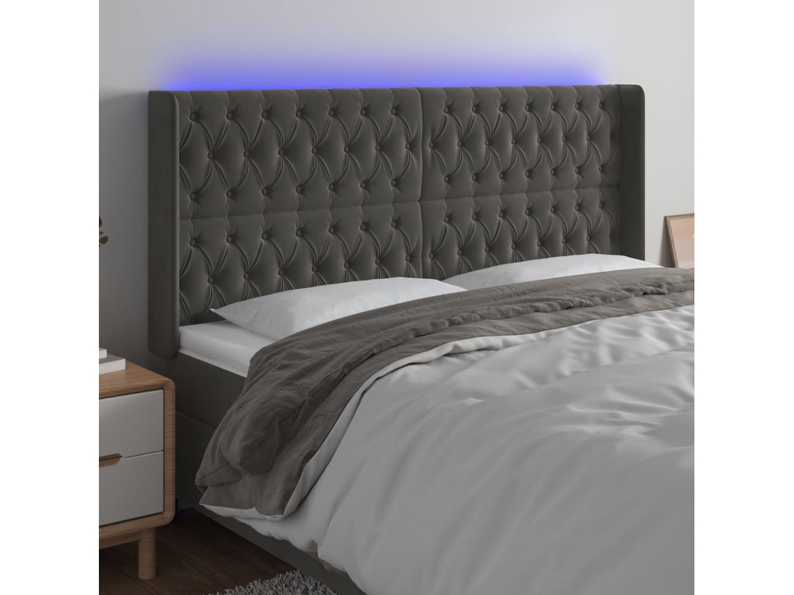Cabecero Con Led De Terciopelo Gris Oscuro 183x16x118/128 Cm