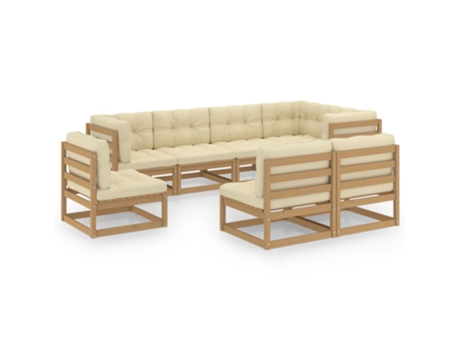 Conjunto 8 Muebles de jardín VIDAXL y cojines madera maciza pino