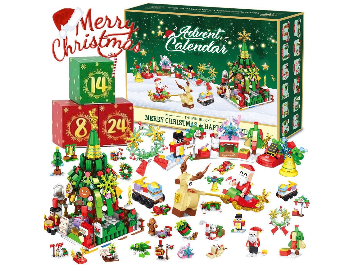 Calendario de Adviento navideño con bloques de construcción, juguetes y regalos sorpresa para niños M01 Digitallab