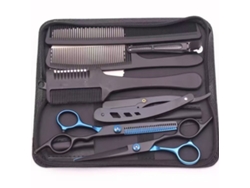 Kit de 9 tijeras para cortar el cabello para uso en salones de belleza y barberías - Digitallab Negro