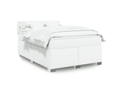 Cama Box Spring Con Colchón Cuero Sintético Blanco 160x200 Cm
