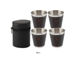 4 Mini Copas De Vino Portátiles De Acero Inoxidable Con Funda De Cuero Para Viajes Y Picnics.