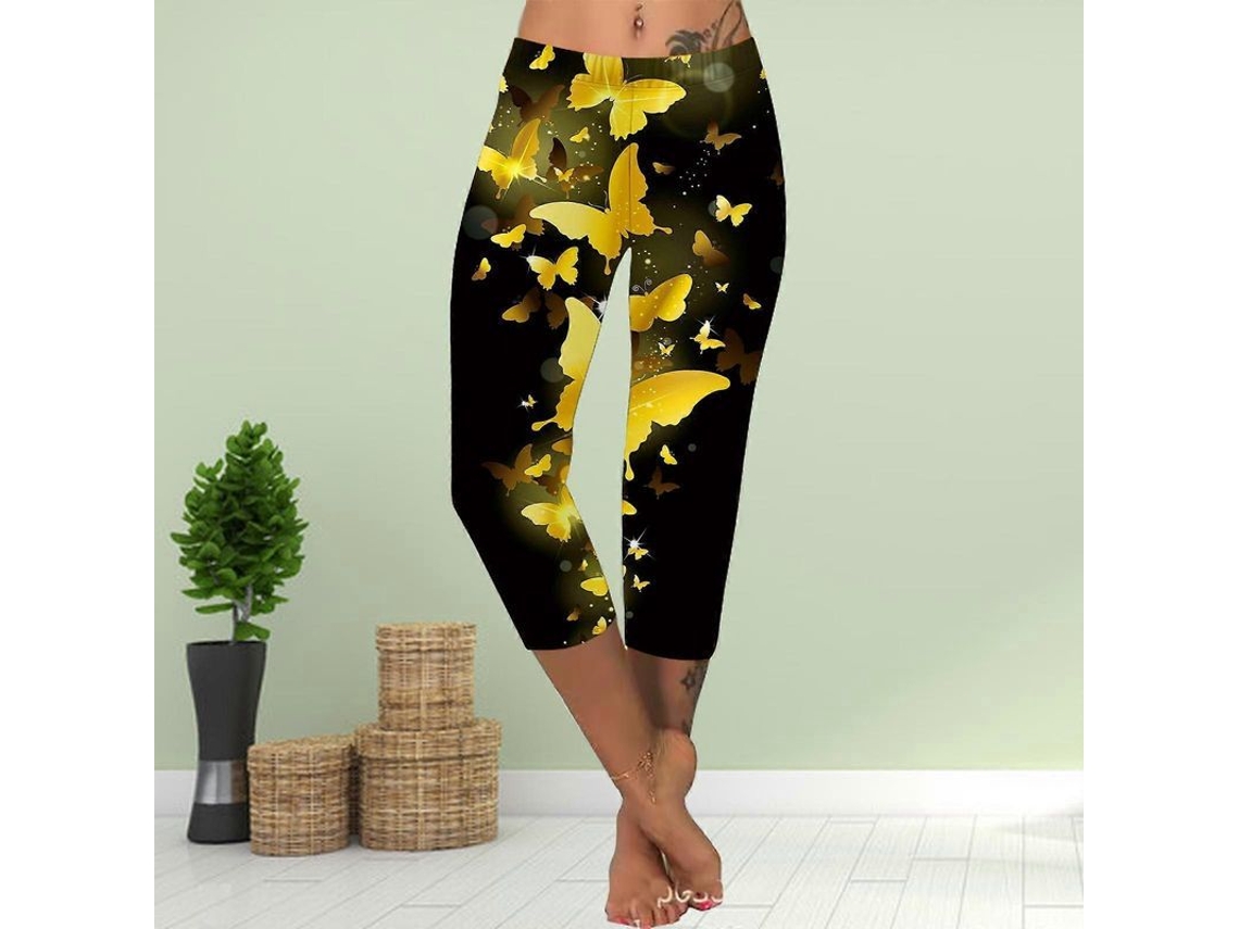 Leggings Cortos De Talla Grande Para Mujer Con Estampado De Mariposas Y Luna, 3d Ajustados