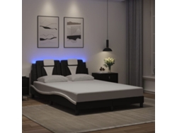 Estructura Cama Con Led Cuero Sintético Negro Blanco 140x200 Cm
