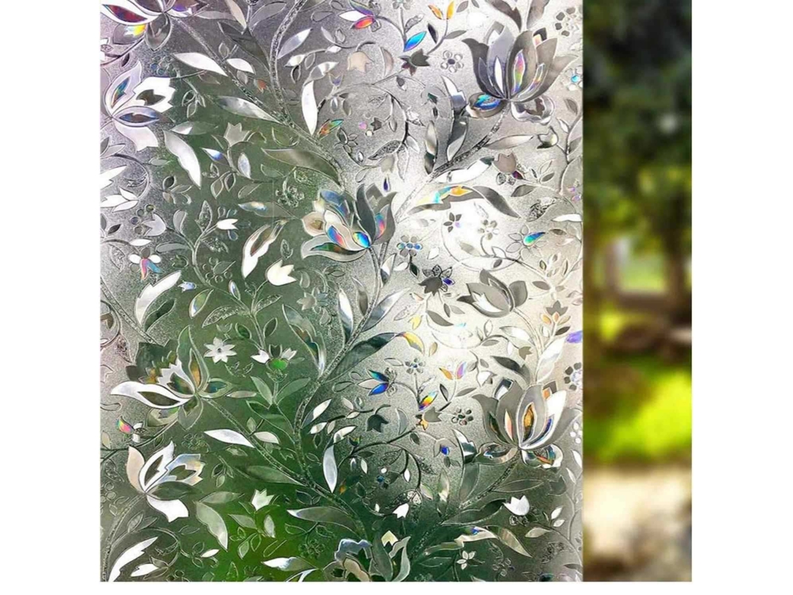 Vinilo Estático Para Cristal Con Patrón De Tulipanes - Película Decorativa De Vitral - 45x300cm - Color