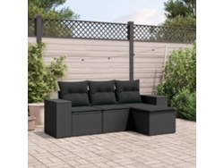Conjunto de sofá de jardín de 4 piezas con cojines, mimbre sintético negro, Dkd Home Decor