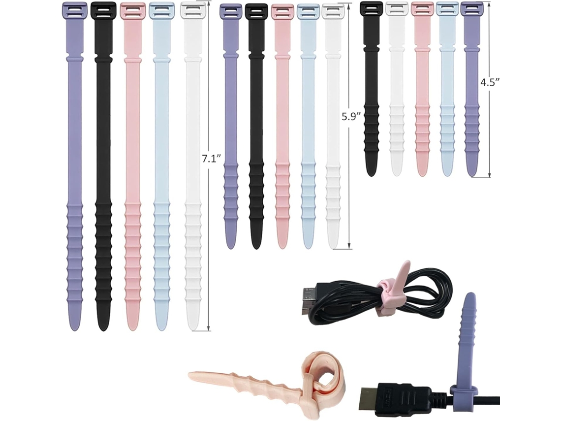 Abrazadores Zip De Silicona Reutilizables 3 Tamaños, Cables Organizador