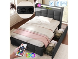 Cama Gris (90x200 Cm) Con Iluminación Led, Puerto Usb Y Cajones.