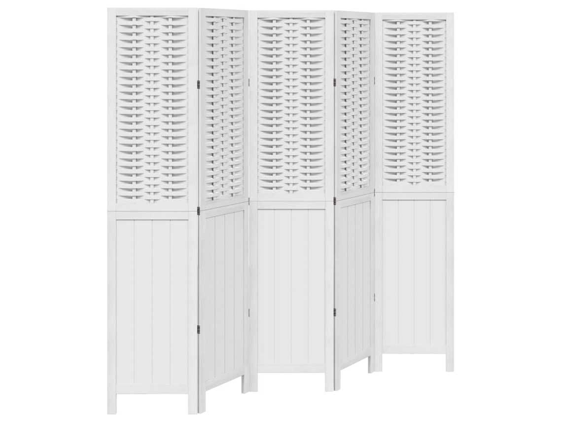 Biombo separador de ambientes, 5 paneles en madera de paulownia blanca y bambú Dec030951